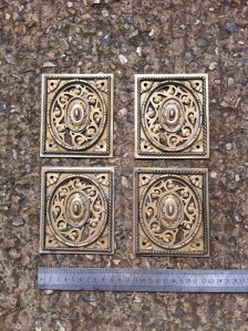 Reproduction 'Tijou' gates lock plates x 4 in brass copying exactly one surviving but damaged.
